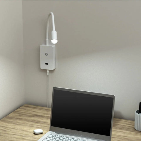 Wall Mounted Bedside LED Reading Light With Touch Dimming And Dope USB Port Flexible Gooseneck Four Brightness Levels Neutral White 4000K Space Saving Headboard Lamp For Bedroom