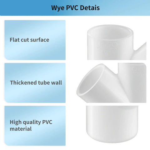 8 Pack 1/2 Inch PVC Wye Fittings 3 Way Y Connectors SCH 40 White showing high-quality material and features for DIY projects