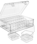 Clear Bead Organizer Kit With 30 Small Storage Containers, hinged lids, visible open box display for beads, jewelry making crafts.