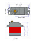 Next Gen Heavy Duty Digital Servo Motor Delivering 20Kg Of Crushing Load Capacity dimensions and view including metal components.