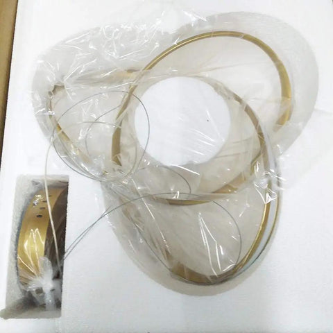 Packaged components of Dimmable Pendant Light With Remote Dope Modern Gold Chandelier LED Lamp 3 Color Temperatures 3000K 4500K 6000K 50cm