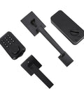 Badass Keyless Entry Lock Set With Fingerprint Scanner And Auto Electronic Keypad Deadbolt Digital Smart Code Setup Featuring Hella Smooth Lever Handle In Matte Black components layout including keypad and lever.