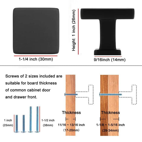 Matte Black Cabinet Knobs Set Of 10 Square Single Hole Pulls Built To Last For Kitchens And Bathrooms Durable Metal Hardware That Stays Rugged In Humid Environments Fits Standard Cabinets Easy Install, 30mm square knob