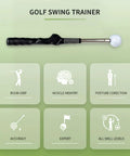 Image of Retractable Golf Swing Trainer With Click Feedback Posture Correction Arm Band And Grip Trainer Portable Indoor Outdoor Swing Aid For Right Handed Players To Boost Tempo Speed And Mechanics, showing grip handle and features.