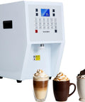 3.5L Digital Automatic Powder Dispenser with 17 Memory Presets for precise dosing next to three drinks with whipped cream