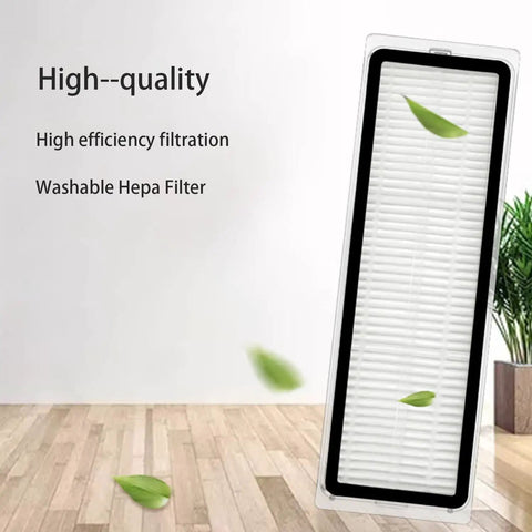 All In One Replacement Parts Kit For D10 Plus Robot Vacuum Cleaner Including HEPA Filter on wooden floor with green leaves