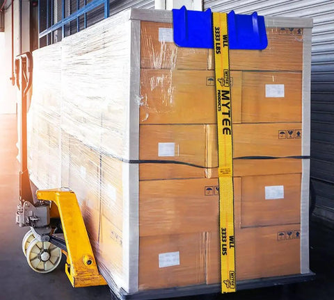 Built Tough 10 Pack Blue V Shaped Corner Protectors Heavy Duty Wide Wing Edge Guards 8X8X24 Inch HDPE securing stacked boxes on truck