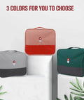 Image of Travel Ready First Aid Bag For Outdoor Adventures Empty Medical Supplies Organizer Kit in three colors: pink, grey, and green.