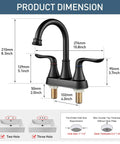 Dimensions of 4 Inch Centerset Bathroom Sink Faucet With 2 Handles Chrome Finish, Durable SUS304 Stainless Steel, 360 Degree Swivel Spout