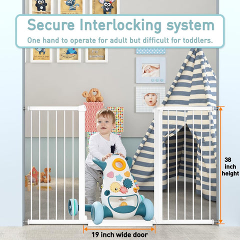 Ultra Tall 38 Inch Baby And Pet Gate For Stairs And Doorways Auto Close Metal Safety Gate Pressure Mounted with child and toys
