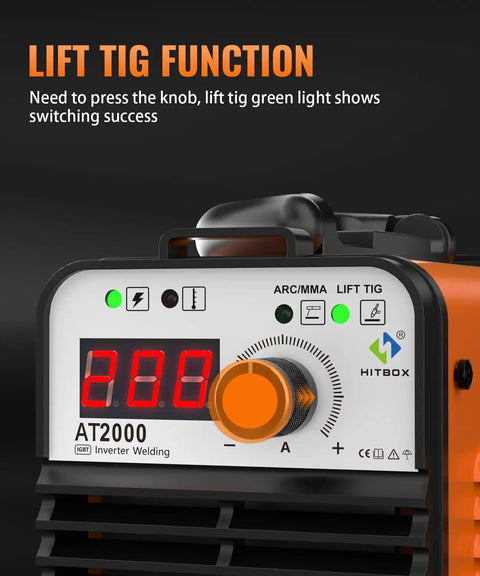 Front view of Dual Voltage 110V 220V Arc MMA TIG Welder 140A control panel with LCD display and Lift TIG function