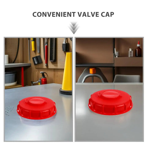 Red Abs Ibc Tank Lid Covers With Valve Caps Offer Sealed Protection For 275 Gallon Plastic Totes, stop leaks now and keep water or materials clean while transporting heavy duty sealing is totally awesome.