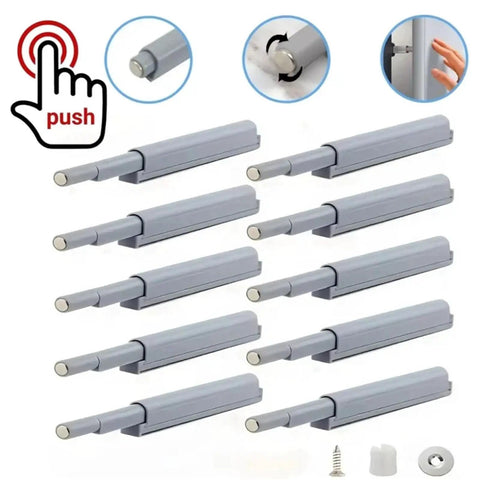 Push To Open Cabinet Catches With Magnetic Latch 20 Pack Quiet Close Invisible Handle Easy Install Furniture Hardware Accessory For Wardrobe And Cabinets shown with push button design.