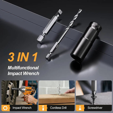 Cordless Impact Wrench Half Inch Drive With Brushless Motor, 20V, 406 Nm Torque with multifunctional bits and attachments.