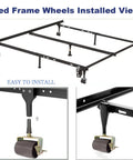 Locking Bed Frame Casters With Socket Sleeve Inserts, Replacement Wheels For Standard Bed Frame Legs shown installed on bed