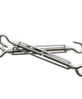 Built Tough 304 Stainless Steel Hook Eye Turnbuckles, M12 Adjustable Wire Rope Tensioners, Heavy Duty Fence Strainer Hardware, 80 Piece Kit Of Rust Proof Draw In Bolts For Gritty Work Projects - close-up of two turnbuckles.