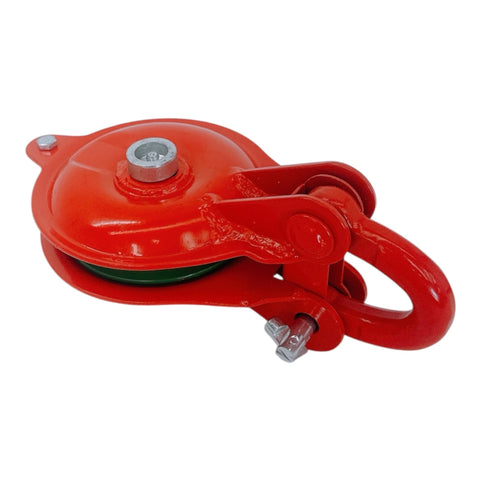 Beefed Up Yarding Block With Side Opening Link 4 Inch Single Sheave Red Powder Coat Fits 9 mm Rope 2200 Lbs Working Load Limit