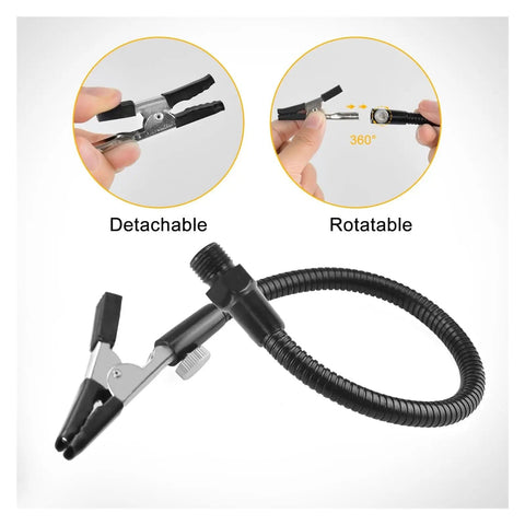 Adjustable Soldering Third Hand Tool With Gooseneck Arms PCB Holder showing detachable and rotatable stainless clamps