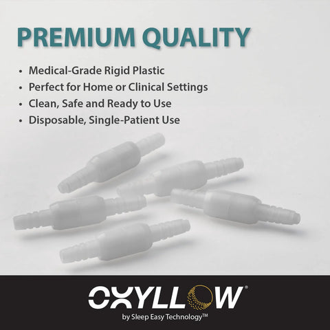 Oxyllow swivel oxygen-tube connectors, white rigid plastic, 5-count set with barbed ends