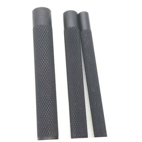 Close-up of knurled handles from 4 Piece Diamond Prong Leather Chisel Hole Punch Kit for DIY Leatherworking 3mm Holes Black Handy Leather Craft Tools
