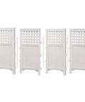 4-Panel Outdoor Screen Enclosure Freestanding Wicker Resin Privacy Screen With Reversible Hinged Panels For Concealing Garbage Cans And Air Conditioners White That Keeps Your Yard And Patio Looking Fresh And Tidy front view
