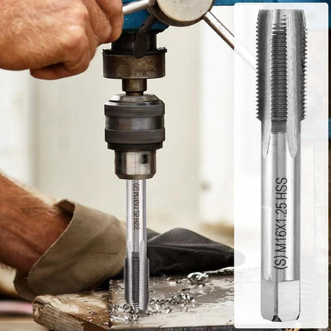 NINEFOX spark plug thread repair kit, M14x1.25; 10-piece steel insert and tap set, shown in use during automotive repair