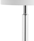 Clear Crystal Table Lamps Set Of 2 Measuring Nineteen Point Five Inches Tall With Chrome Glass Columns, Modern design, linen shade