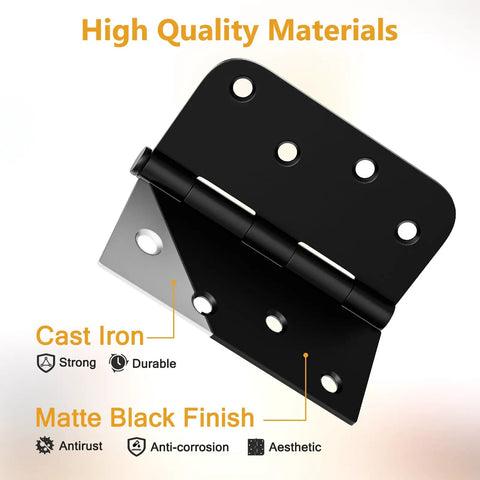 Heavy Duty Black Steel Door Hinges Six Pack Four Inch Exterior Swing Kit With Removable Pins showing cast iron hinge detail.