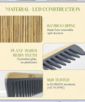 Wide Tooth Bamboo Detangling Comb for Curly Hair Smooth Easy Glide Snag Free Detangling Wet or Dry Hair Thick Coily Textured Styles Eco Friendly Durable Hair Care Tool bamboo spine and resin teeth close-up
