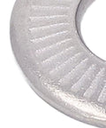 Built To Last 140 Pcs Conical Knurled Spring Washers Set In 304 Stainless Steel Belleville And Flat Washers For Outdoor Construction And Electrical Maintenance Includes Size M4 M5 M6 M8 M10 close-up of conical knurled spring washer