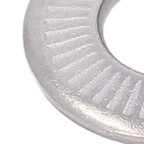 Built To Last 140 Pcs Conical Knurled Spring Washers Set In 304 Stainless Steel Belleville And Flat Washers For Outdoor Construction And Electrical Maintenance Includes Size M4 M5 M6 M8 M10 close-up of conical knurled spring washer