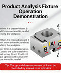 Product Analysis Fixture Operation demonstration showing part movement. Hardcore Grip Toggle Clamps With No Sweat Setup For Cnc Workbench Stop Block Air Cylinder Or M6 Screw Drive Push Pull Cam Clamp Smooth Milling Machine Tool Heavy Duty 2 Pack.