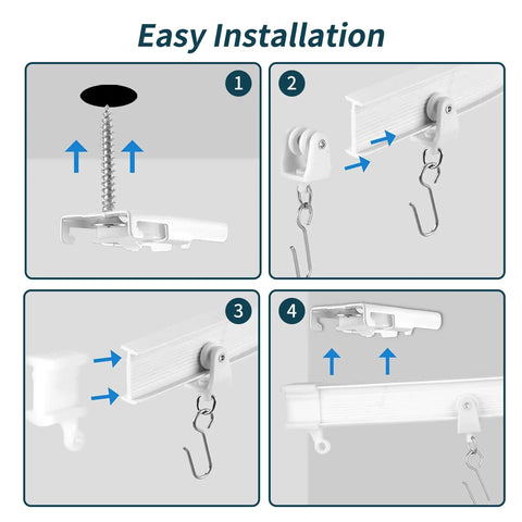 Easy Installation for Flexible Bendable Ceiling Curtain Track Kit 9.8 Ft White With 26 Rollers 9 Brackets End Covers Hooks Drywall Anchors And Screws For Easy Install Ideal For Living Rooms Bedrooms And Home Theaters.