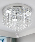 Dope Crystal Chandelier LED Ceiling Light Flush Mount In Stainless Steel With Beaded Shade, Modern White Light Fixture