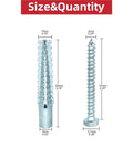 M8x60 Expansion Nut Drywall Anchors Screw Kit, 30 Sets, Self-Drilling, No-Prep Installation, Yellow Zinc Plated Carbon Steel, Rust-Resistant Thread Fixing Bolts for Secure Wall Mounts size chart with anchor and screw measurements