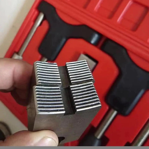 Close-up of Pro Grade Automotive Thread Repair Tool Kit For External Bolt Threads And Half Shaft Sleeves.