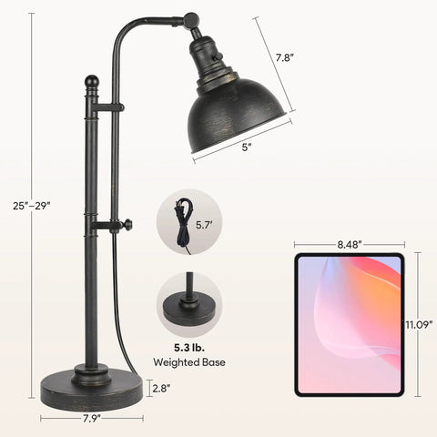 Rustic Bronze Adjustable Desk Lamp With Industrial Metal Task Lighting, 25 to 29 Inch Reach, Vintage Farmhouse Style Reading Light
