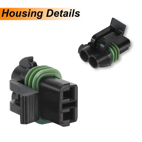 Ultimate Waterproof Weatherpack Connector Kit For Cars And Trucks With 2 Pin Housing Terminals And Wire Seals Perfect For Auto Electrical Repairs In All Weather Conditions, black 2-pin housing detail