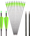 34 Inch Carbon Arrows 400 Spine Huntin Arrows With Removable Tips And 4 Inch Turkey Feathers For Target Practice Green Pack Of 12