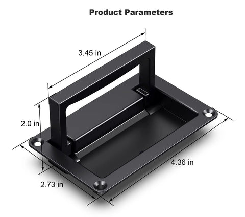 2 Pack Black Zinc Alloy Recessed Door Pull Handles For Drawers Cabinets Doors And Toolboxes, angled view with dimensions labeled.