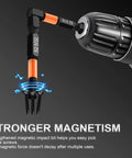 Magnetized S2 hex bit with glowing effect used in drill, showcasing 20 Piece Hex Bit Set with 1/4 inch hex shank for impact drills.