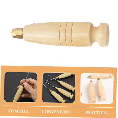 3 Piece Awl Handle Set For Leather Crafting And Woodworking With Ergonomic Wooden Grip Replacement Stitching Tool For Do It Yourself Sewing Projects, khaki wooden grip awl with metal tip.