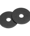 M4 Fender Washers Black Oxide Carbon Steel Flat Gaskets For Screws Bolts 100 Piece Pack close-up of two flat gaskets.