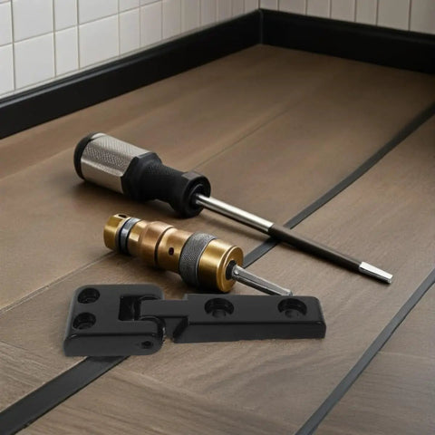 Forklift Hood Hinge Kit For Industrial Engines, Heavy Duty Dual Joint Engine Cover Replacement, shown with installation tools
