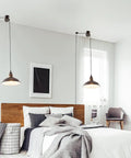 Bedroom with Industrial Pulley Pendant Light With Plug In E26 Socket Vintage Hanging Lamp 16.4 Ft Cord On Off Switch Aged Bronze