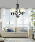 Dope Modern Farmhouse 5 Light Black Chandelier For Dining Room Kitchen And Living Room Industrial Rustic with frosted shades
