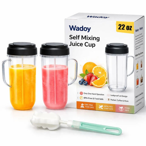 Two Pack Tall 22 Ounce Blender Cups With Flip Top To Go Lid For Smoothies And Shakes, Dishwasher Safe Mug With Handle, Replacement Parts, MB1001 250W Compatible