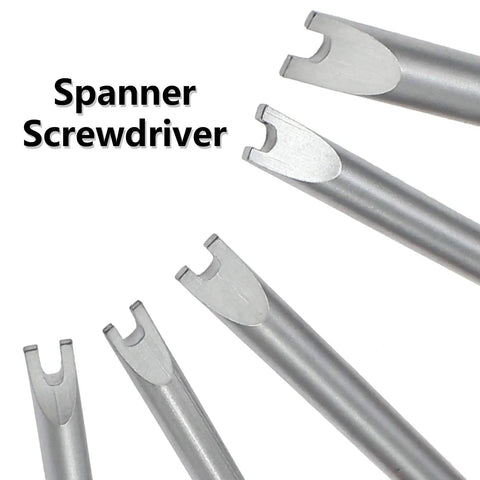 Premium Five Piece Metric Spanner Screwdriver Set With Strong Magnetic Tips And Ergonomic Handle A Straight Up Game Changer For Precision Laptop And Watch Repair Durable Chrome Vanadium Steel, showing spanner bits. 