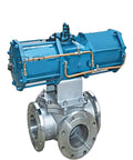 Pneumatic Four Seal Cast Steel Flanged Ball Valve For Heavy Duty Flow Control And Quick Switching Jobs built tough with blue actuator.