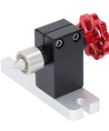 Close-up of Built Like A Tank Cnc Fourth Axis Rotary Module Kit With High Torque 42 Stepper Motor detail with red knob.